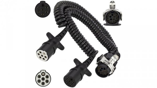 Spiralny adapter kablowy QLY-s do naczepy 24V wtyk 15-pin / 2 zalewane wtyki 7-pin typu N+S 4m