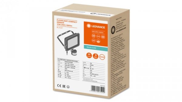 Projektor LED FLOOD COMPACT SENSOR V 10W 1000lm 4000K IP65 SYM 100 (z czujnikiem ruchu) czarny 3 LATA GWARANCJI 4058075575240