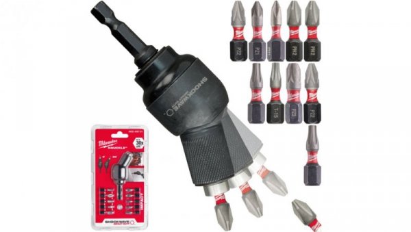 Udarowa nasadka kątowa Shockwave 1/4 + Bity MILWAUKEE