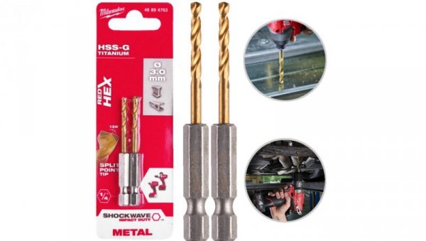 Wiertła do metalu HSS-G TiN walcowane 3mm Zestaw 2szt RED HEX SHOCKWAVE MILWAUKEE