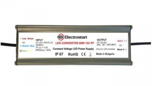 CV LED Power Supply 60W PF0.9 12V IP67 - 980060001200376 - Zasilacz LED stałonapięciowy