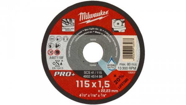 Tarcza tnąca do metalu płaska 115x1,5mm PRO+ MILWAUKEE
