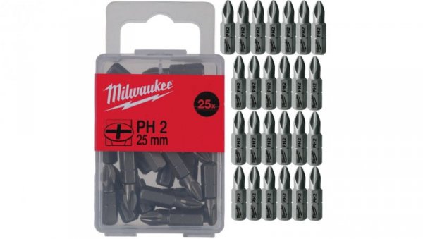 Bity do wkrętarki PH2 25mm wzmocnione 25szt MILWAUKEE