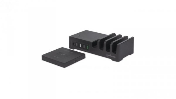 Stacja Zasilająca 1x USB-C PD, 1x USB-A QC, 3x USB-A, Qi 10W