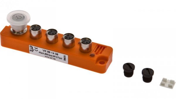 Rozdzielacz, 24x90x21mm, 4x M8 3pin, M12 8pin, IP67, TPU, z wyświetlaczem LED, 2A, VK991436