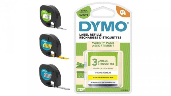 Zestaw 3 taśm DYMO LT papierowa, plastikowa, metalizowana 12mm / 4m