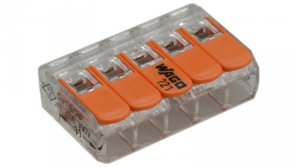 Szybkozłączka 5x 0,2-4,0mm2 uniwersalna (na drut / na linkę) 450V/32A ORYGINALNA 25szt. 221-415