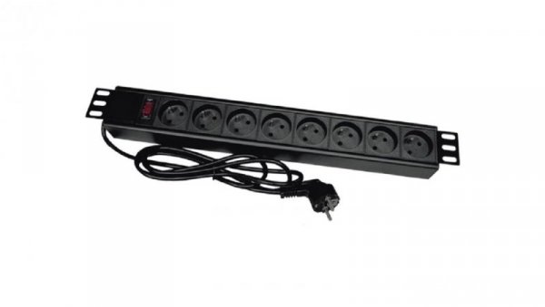 Listwa zasilająca rack 19 cali PDU gniazdo 8 x CEE 7/5 wtyk CEE 7/7 z wyłącznikiem, kabel 3m