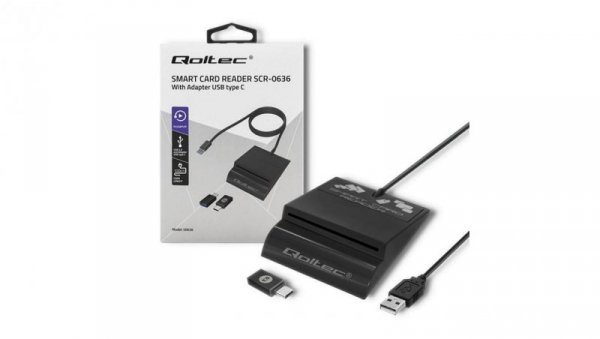Qoltec Inteligentny czytnik chipowych kart ID SCR-0636 USB 2.0 + Adapter USB-C
