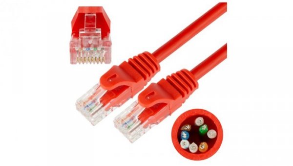 Patchcord UTP kat.5e kabel sieciowy LAN 2x RJ45 linka czerwony 10m NEKU
