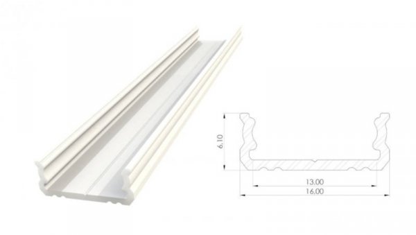 Profil ALU nawierzchniowy 6,1mm,lakierowany biały, dł. 3000mm, max. szer. taśmy 12mm