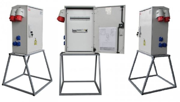 Rozdzielnica elektryczna budowlana na stojaku + licznik 3F (6x2P+Z, 2x16A/5P, 2x32A/5P) RB40x60-K63-00226Z-PL