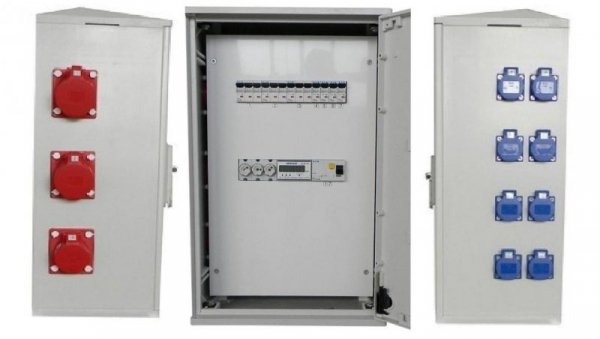 Rozdzielnica elektryczna budowlana na elewacje (8x2P+Z, 2x16A/5P, 1x32A/5P) RB40x60-K40-00128Z-EL