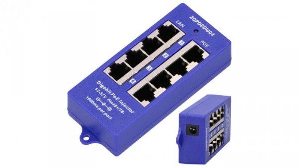 Gigabit PoE Injector 4x 1000Mb/s RJ45 Extralink 4 Portowy