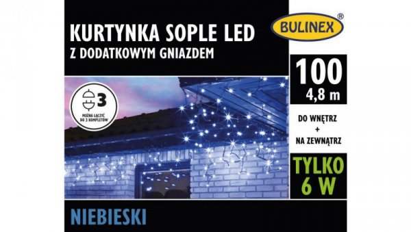 Lampki Bulinex 100led niebieskie 4,80m kurtyna sople
