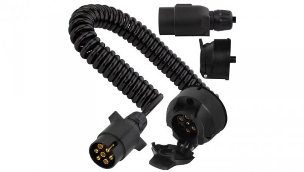 Przedłużacz spiralny QLY-s kabel do przyczepy zakończony plastikowymi złączami 7-pin 12V (gniazdo / wtyk) 3m