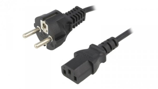 Kabel CEE 7/7 (E/F) wtyk IEC C13 żeński PVC 3m czarny 10A KAB-EU-P3-3.0-BK