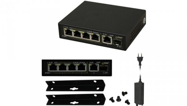 Switch desktop 6x port RJ45 (Gigabit Ethernet, w tym 4x PoE+ i 2x UpLink ) 30W, przełącznik niezarządzalny z zasilaczem
