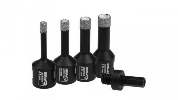 ZESTAW KORONEK DIAMENTOWYCH VACUUM BRAZED 6,8,10,12MM + ADAP