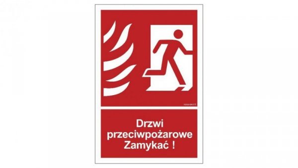 ZNAK - BB014 Drzwi przeciwpożarowe Zamykać! Kierunek drogi ewakuacyjnej w prawo 20 x 29,6 cm PS - Płyta 1mm foto.