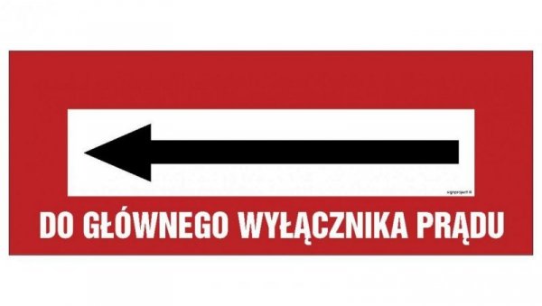 ZNAK - BC130 Do głównego wyłącznika prądu 36 x 14 cm PS - Płyta 1mm foto.