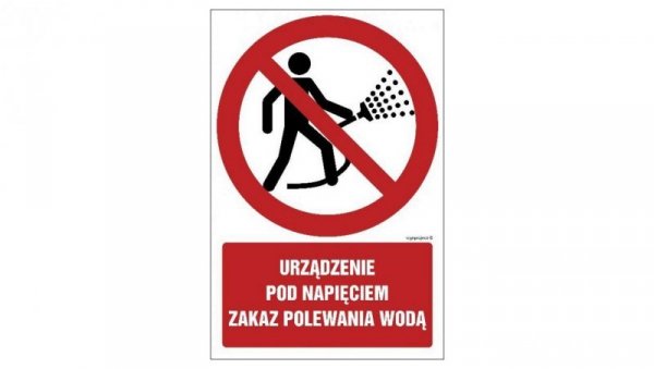 ZNAK - GC084 Urządzenie pod napięciem, zakaz polewania wodą 70 x 105 cm FN - Folia samoprzylepna