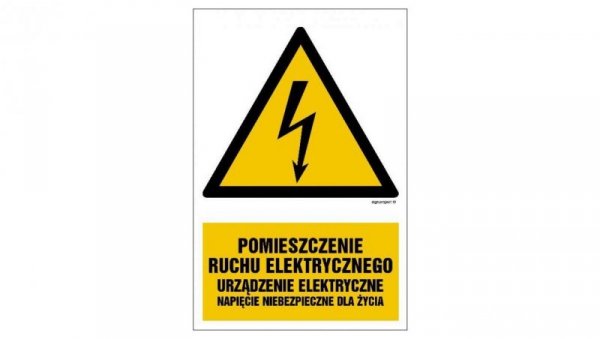 ZNAK - HA028 Pomieszczenie ruchu elektrycznego urządzenie elektryczne napięcie niebezpieczne dla życia 15 x 22,5 cm FN - Folia s