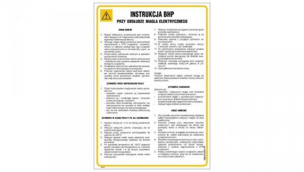 ZNAK - IAA33 Instrukcja BHP przy obsłudze magla elektrycznego 24,5 x 35 cm FN - Folia samoprzylepna