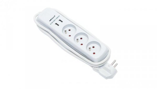 Przedłużacz 3-gniazdowy, +2xUSB 5VDC /2.1A, 1,5m szary, 3x1,0mm OWY / 24205