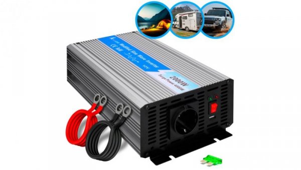 Przetwornica napięcia samochodowa 12V, 2000W modyfikowany sinus Extralink OPIM-2000W