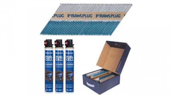 Gwoździe do drewna 2,8x70mm ocynkowane, pierścieniowe na papierze 3300 sztuk + 3x gaz do gwoździarki WW90II Rawlplug R-DRG-2870-