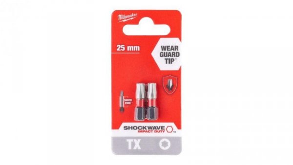 Bity udarowe do wkrętarki TORX TX25 25mm 1/4 SHOCKWAVE 2szt MILWAUKEE