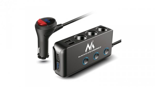 Rozdzielacz gniazda zapalniczki samochodowej Maclean MCE218, woltomierz, 3 gniazda zapalniczki, 1xQC 3.0, 3xUSB 6,8A, 1xPD 18W M