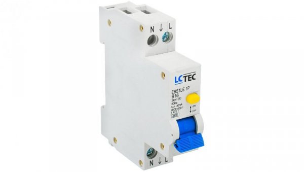 Wyłącznik różnicowoprądowy z członem nadprądowym 1P+N 1 mod.16A 30mA typ AC LC-Tec EBS1LE-30/16/AC LCTEC-EBS1LE-30/16/A