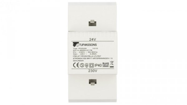 Transformator 1-fazowy modułowy bezpieczeństwa PSS 20 230/ 24V 0,85A, na szynę DIN, IP40, Ta 40, 16024-0178