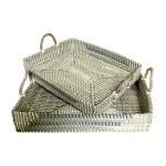zestaw tacek DKD Home Decor Biały Turkusowy Naturalny 48 x 38 x 15 cm (2 Sztuk)