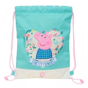 Worek na buty ze sznurkami Peppa Pig Pretty flowers Żółty Mięta 26 x 34 x 1 cm