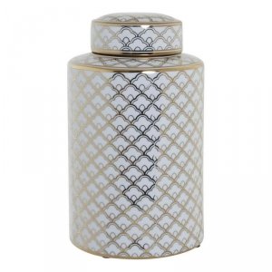 Wazon DKD Home Decor 18 x 18 x 30,5 cm Porcelana Złoty Biały