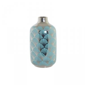 Wazon DKD Home Decor 13 x 13 x 26 cm Porcelana Turkusowy Orientalny Chromowanie