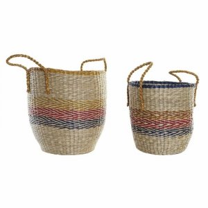 zestaw koszyków DKD Home Decor Pomarańczowy Kolor Zielony Trawa morska (35 x 22 x 46 cm) (2 pcs)