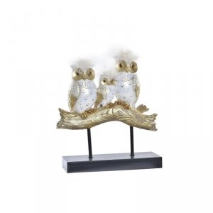 Figurka Dekoracyjna DKD Home Decor Pień 24 x 9 x 26 cm Sowy Czarny Złoty Biały
