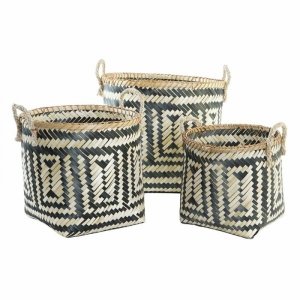 zestaw koszyków DKD Home Decor Czarny Naturalny Bambus 40 x 38 x 38 cm