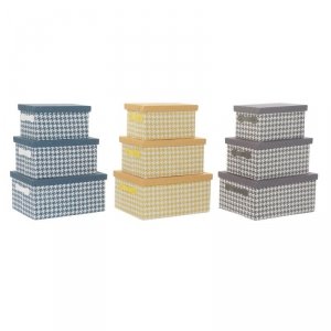 Zestaw pudełek do łączenia w organizer DKD Home Decor Szary Niebieski Żółty 40 x 30 x 20 cm