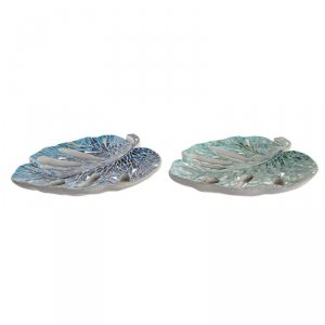 Dekoracja na Stół DKD Home Decor 43 x 36 x 9 cm Niebieski Kolor Zielony 45 x 36 x 9 cm Liść roślin