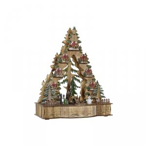 ozdoby świąteczne DKD Home Decor Kolor Zielony Naturalny Drewno Drzewo Domy 30 x 15 x 37 cm (3 Sztuk)