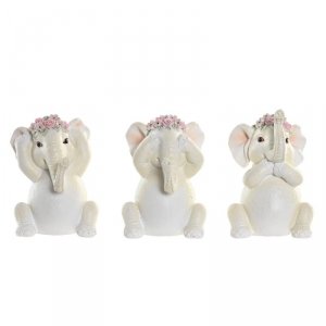 Figurka Dekoracyjna DKD Home Decor Słoń Różowy Biały Żywica (6 x 6,5 x 10 cm) (3 Sztuk)
