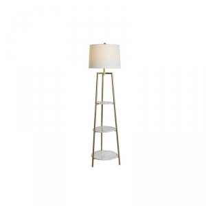 Lampa Stojąca DKD Home Decor Złoty Metal Poliester Biały 50 W Drewno MDF (41 x 41 x 156 cm)
