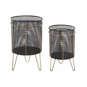 Zestaw doniczek DKD Home Decor Czarny Złoty Metal Loft 36 x 36 x 58 cm