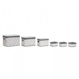 zestaw koszyków DKD Home Decor Biały Szary Bambus Drewno MDF Gwiazdy 51 x 35 x 33 cm