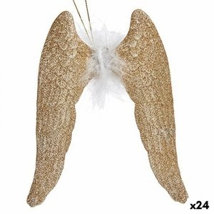 ozdoby świąteczne Skrzydła anioła champagne Plastikowy Brokat 12,5 x 15 x 2,5 cm (24 Sztuk)